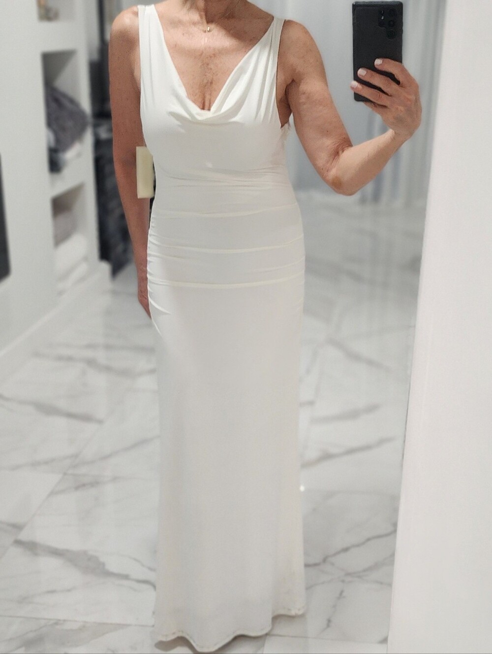 Elegant White Cowl-Neck Maxi Dress